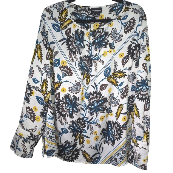 Liz Claiborne Tops - Liz Claiborne Womens Blouse Large Floral Long Sleeve Lightweight Keyhole Button